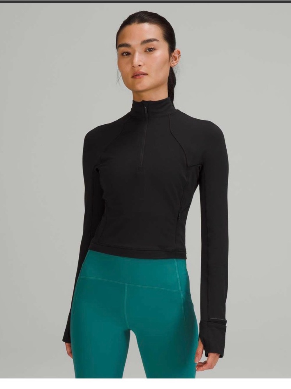 Lululemon Its Rulu Run Cropped Half-Zip Pullover Black size 10